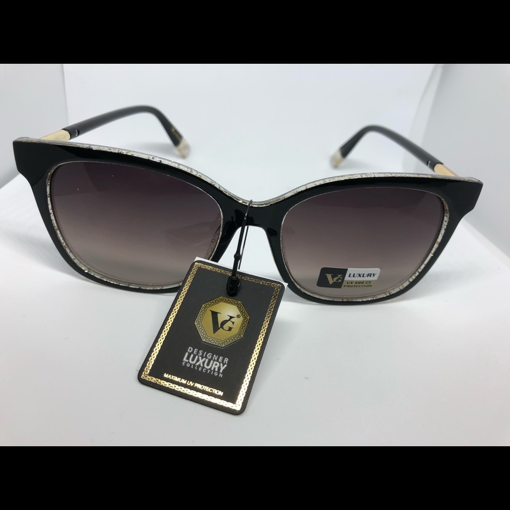 🆕 VG Black with Gold Sparkle Fashion Sunglasses - Picture 2 of 7